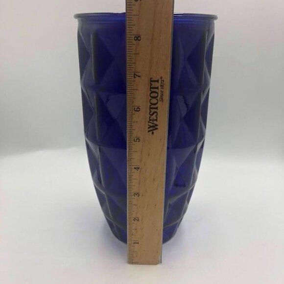 Vintage Cobalt Blue Glass Flower Vase Indoor Tabletop Décor Diamond Pattern - Picture 9 of 10